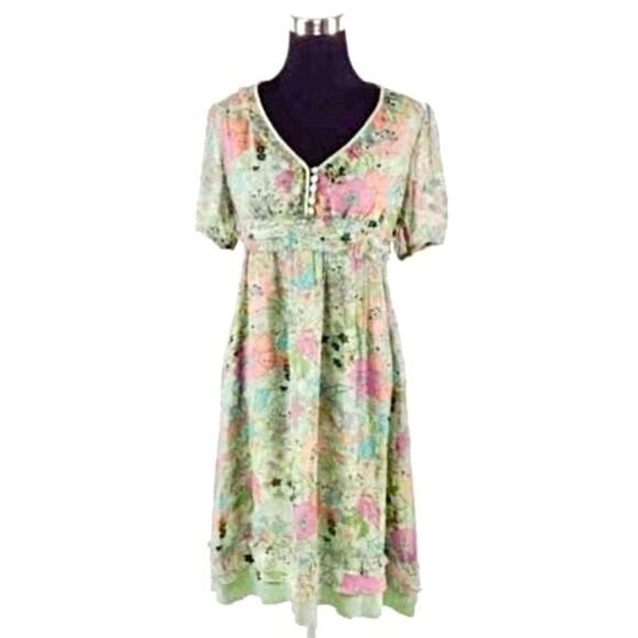 VTG Cynthia Steffe Green Floral Lace Velvet Dress| Whimsigoth Boho Fairycore Y2K - Picture 2 of 8